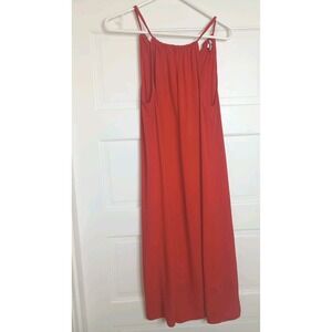 Splendid Orange Summer Dress Size Small Beach Drawstring Neckline Midi